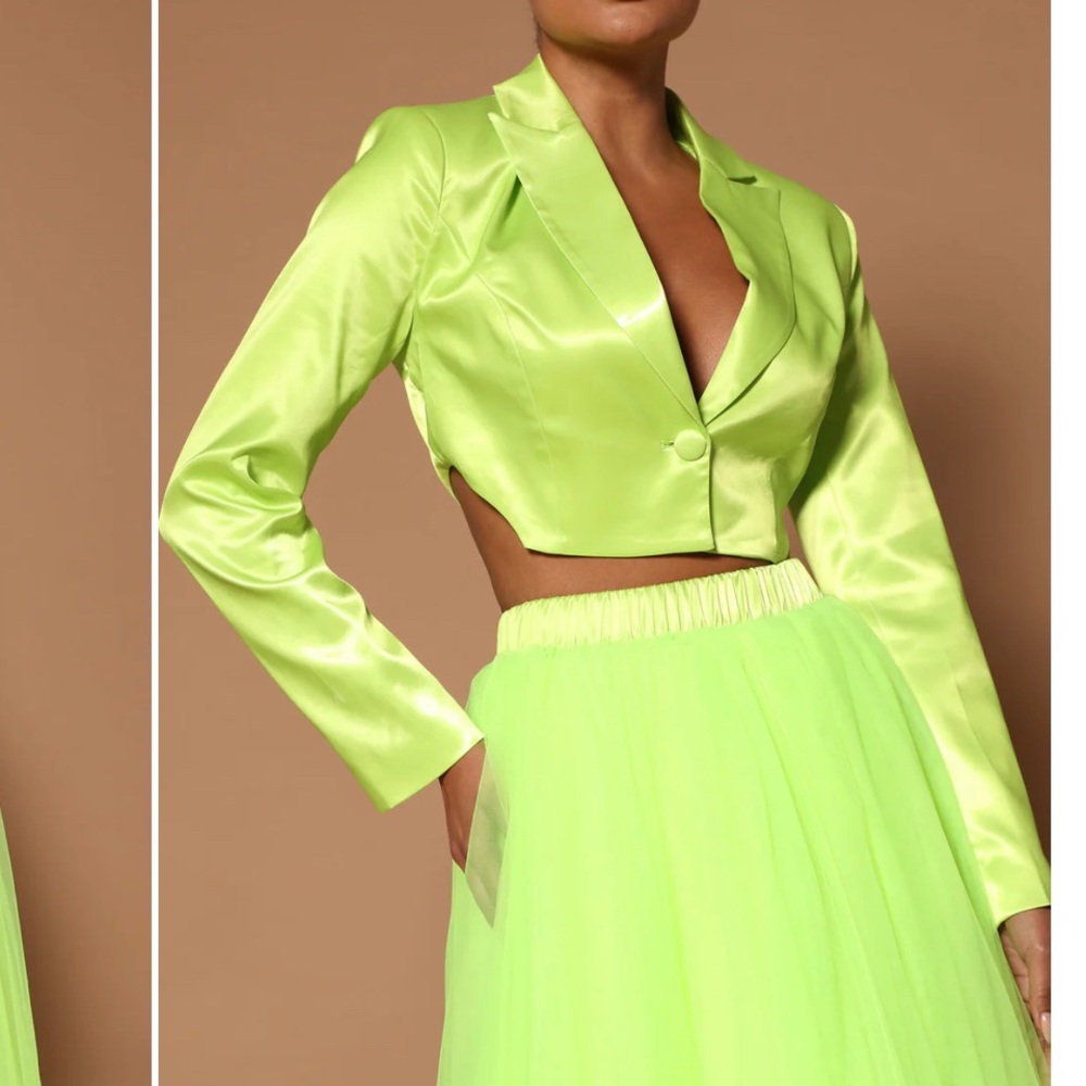Lime colored crop satin blazer